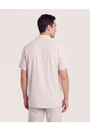 Camisa Resort De Manga Corta Para Hombre Crema Ostu