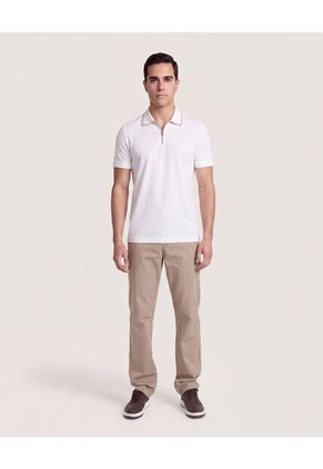 Polo Cremallera Cuello Contraste  Para Hombre Crema Ostu