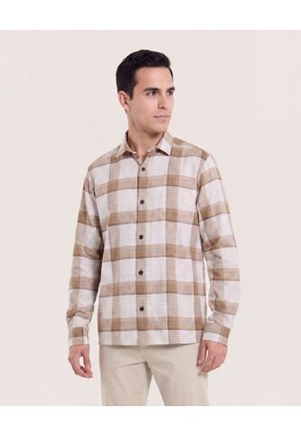 Camisa Leñadora  Para Hombre Beige Ostu Ostu