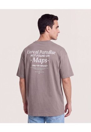 Camiseta Relaxed Estampado Posterior  Para Hombre Café Ostu