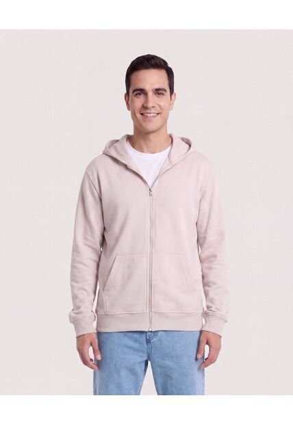 Buzo Hoodie Con Cremallera  Para Hombre Beige Ostu