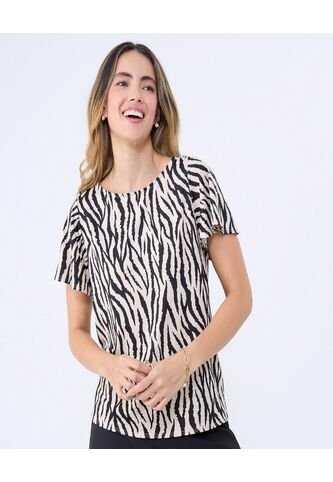 Camiseta Para Mujer Manga Corta Cuello Redondo Color Beige Marca Ostu #40092422 Ostu