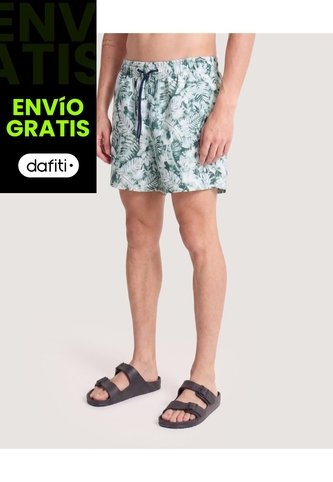 Pantaloneta De Baño Estampada  Para Hombre Verde Ostu Ostu