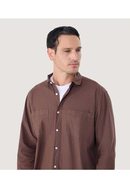 Camisa Para Hombre Manga Larga Con Bolsillo Color Café  Marca Ostu #60010745