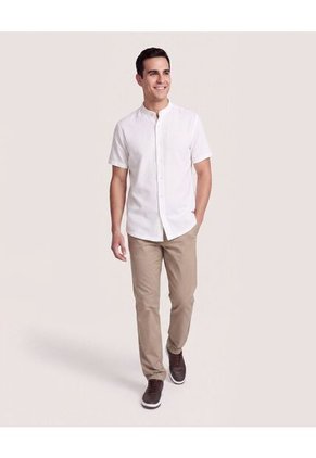 Camisa Manga Larga Con Bolsillo  Para Hombre Crema Ostu