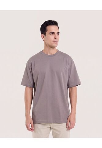 Camiseta Relaxed Básica Unicolor  Para Hombre Café Ostu Ostu