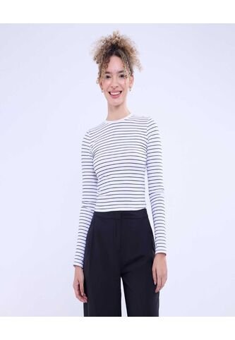 Camiseta Para Mujer Manga Larga Cuello Redondo Color Blanco Marca Ostu #40092255 Ostu