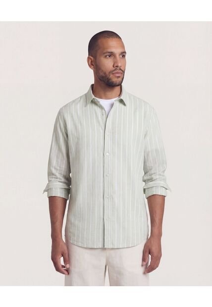 Camisa  Para Hombre Manga Larga Sin Bolsillo Cuello C Color Verde Marca Ostu #60018230