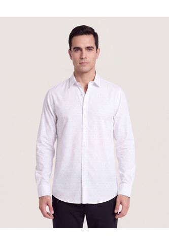 Camisa Lisa Manga Larga Clásica  Para Hombre Blanco Ostu Ostu