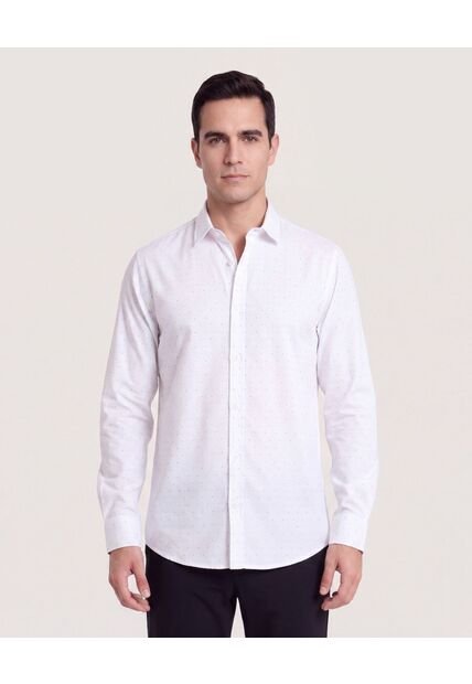 Camisa Lisa Manga Larga Clásica  Para Hombre Blanco Ostu