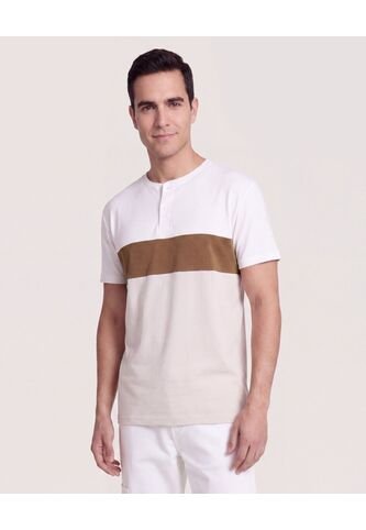 Camiseta Henley Con Corte Frontal  Para Hombre Crema Ostu Ostu