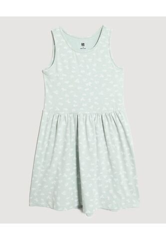 Vestido Floral Manga Sisa Para Niña  Infantil Niña Verde Ostu Ostu