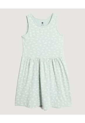 Vestido Floral Manga Sisa Para Niña Infantil Niña Verde Ostu