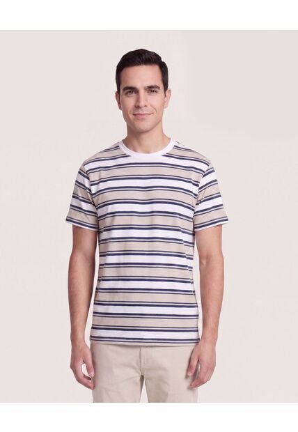 Camiseta Rayas Regular  Para Hombre Avena Ostu