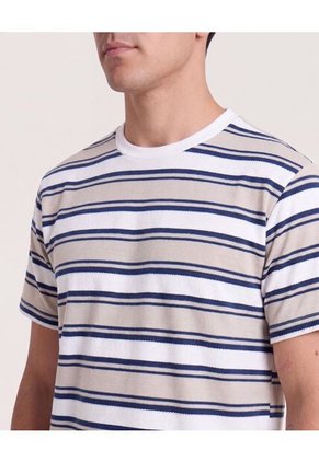 Camiseta Rayas Regular  Para Hombre Avena Ostu