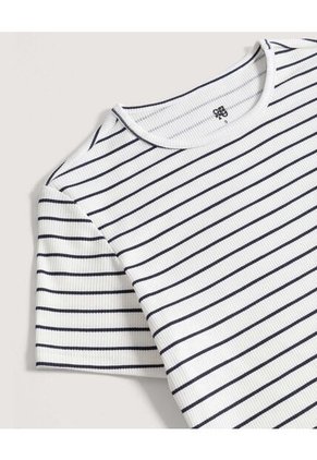 Camiseta Crop A Rayas  Para Mujer Crudo Ostu