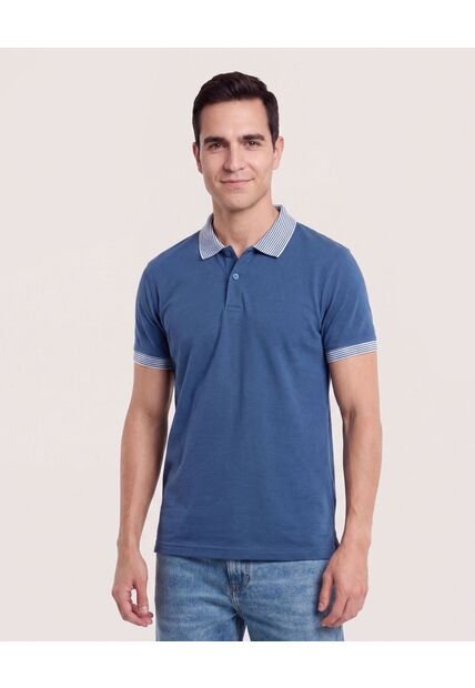 Polo Básica Cuello Tejido  Para Hombre Azul Ostu