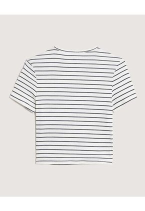 Camiseta Crop A Rayas  Para Mujer Crudo Ostu