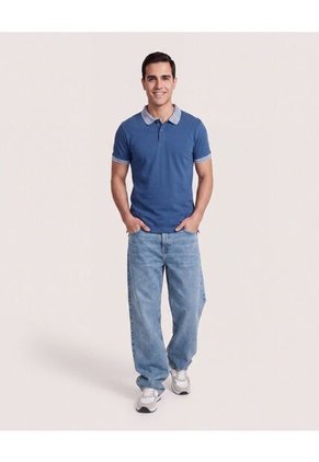 Polo Básica Cuello Tejido  Para Hombre Azul Ostu