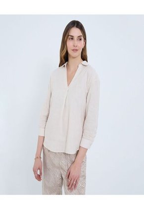 Camisa Para Mujer Manga 3/4 Color Beige Marca Ostu #40010297