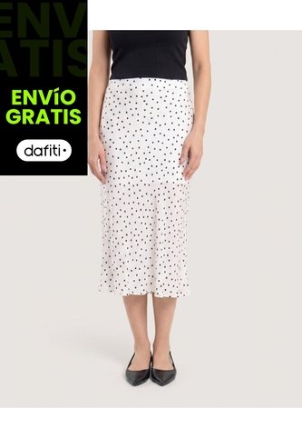 Falda Midi Fluida Con Puntos  Para Mujer Blanco Ostu Ostu