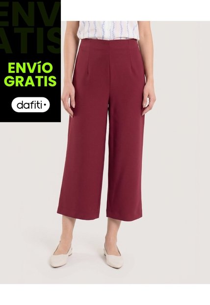 Pantalón Fluido Tiro Alto  Para Mujer Vino Ostu