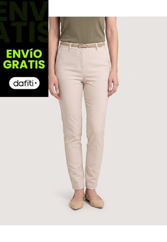 Pantalon Basico Tipo Chino  Para Mujer Beige Ostu Ostu