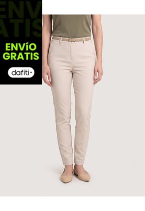 Pantalon Basico Tipo Chino Para Mujer Beige Ostu