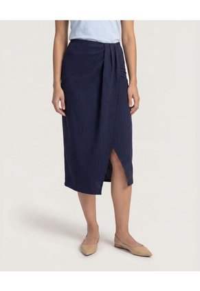 Falda Midi Textura Cruzada Para Mujer Azul Ostu