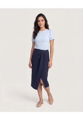 Falda Midi Textura Cruzada Para Mujer Azul Ostu