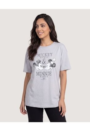 Camiseta Mickey Minnie Shine  Para Mujer Gris Ostu