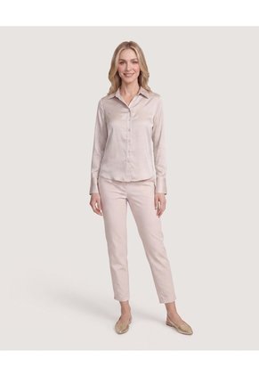 Camisa Satinada Para Mujer Beige Ostu