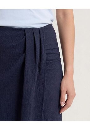 Falda Midi Textura Cruzada Para Mujer Azul Ostu