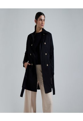 Chaqueta Tipo Trench Con Cinturón Para Mujer Negro Ostu