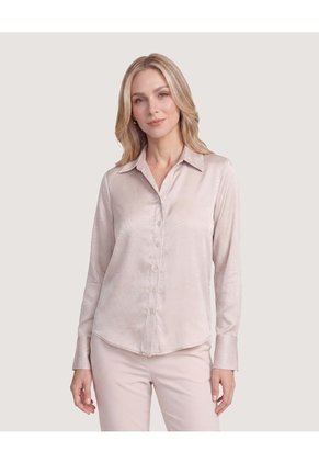Camisa Satinada Para Mujer Beige Ostu