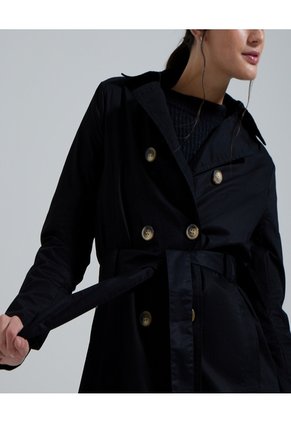 Chaqueta Tipo Trench Con Cinturón Para Mujer Negro Ostu
