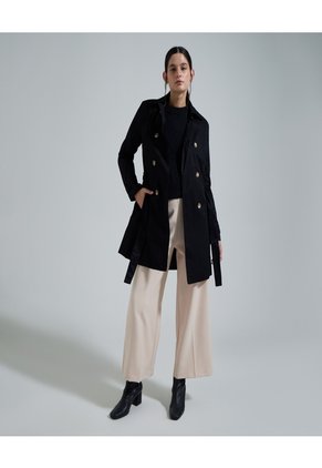 Chaqueta Tipo Trench Con Cinturón Para Mujer Negro Ostu