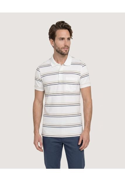 Polo Cuello Tejido A Rayas  Para Hombre Crema Ostu