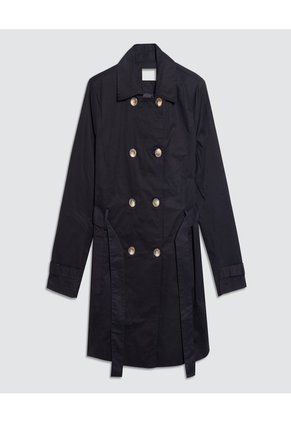 Chaqueta Tipo Trench Con Cinturón Para Mujer Negro Ostu