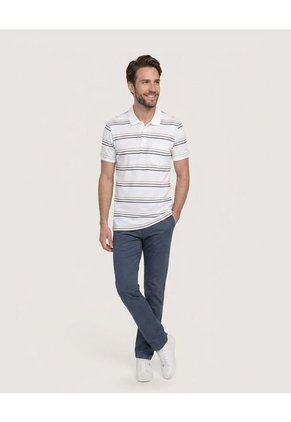 Polo Cuello Tejido A Rayas  Para Hombre Crema Ostu