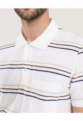 Polo Cuello Tejido A Rayas  Para Hombre Crema Ostu