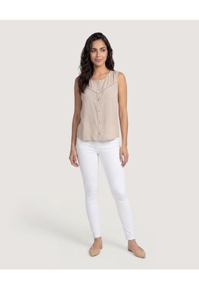Blusa Lace Detail Para Mujer Beige Ostu