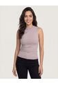 Camiseta Mesh Draped  Para Mujer Beige Ostu de Ostu