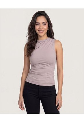 Camiseta Mesh Draped Para Mujer Beige Ostu