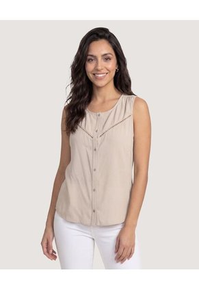Blusa Lace Detail Para Mujer Beige Ostu