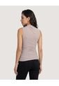 Camiseta Mesh Draped  Para Mujer Beige Ostu de Ostu