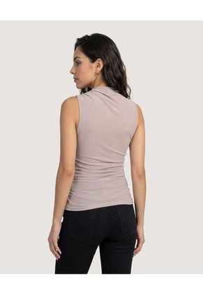 Camiseta Mesh Draped Para Mujer Beige Ostu