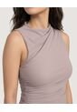 Camiseta Mesh Draped  Para Mujer Beige Ostu de Ostu