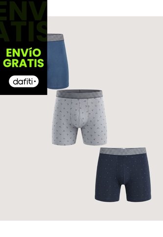 Pack X3 Boxer Medio Mix Estampado  Para Hombre Negro Ostu Ostu