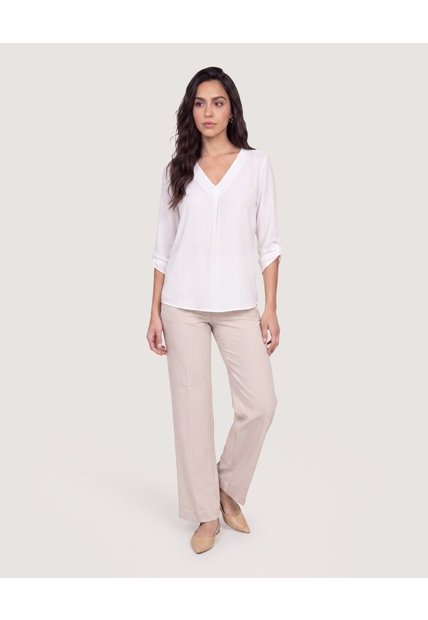 Blusa Cuello V  Para Mujer Blanco Ostu
